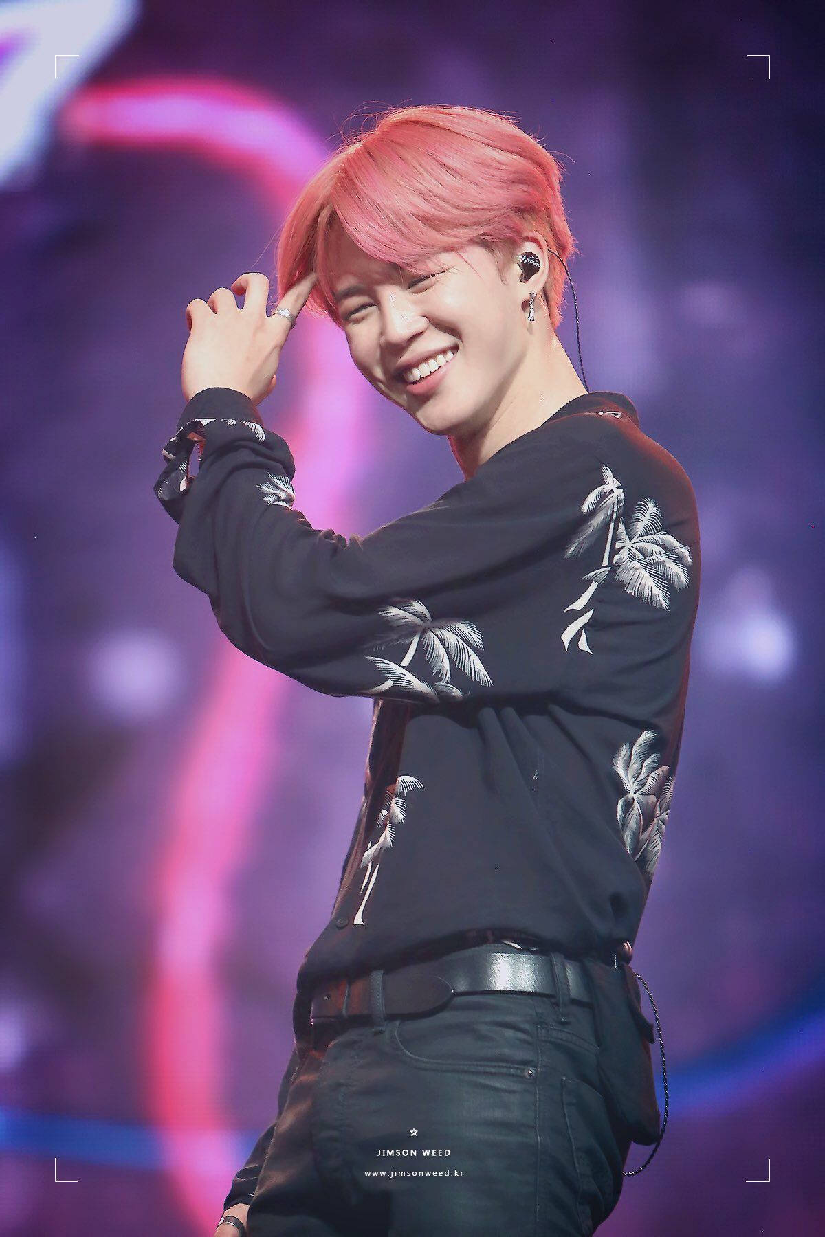 Jimin BTS, pink hair, palm tree shirt, HD Phone Wallpaper