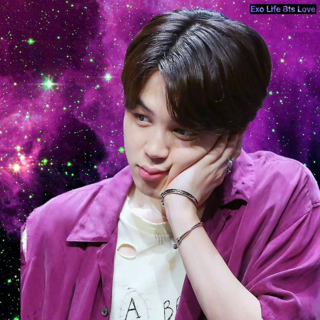 Jimin BTS, purple jacket, vibrant purple starry nebula background, SD Desktop Wallpaper
