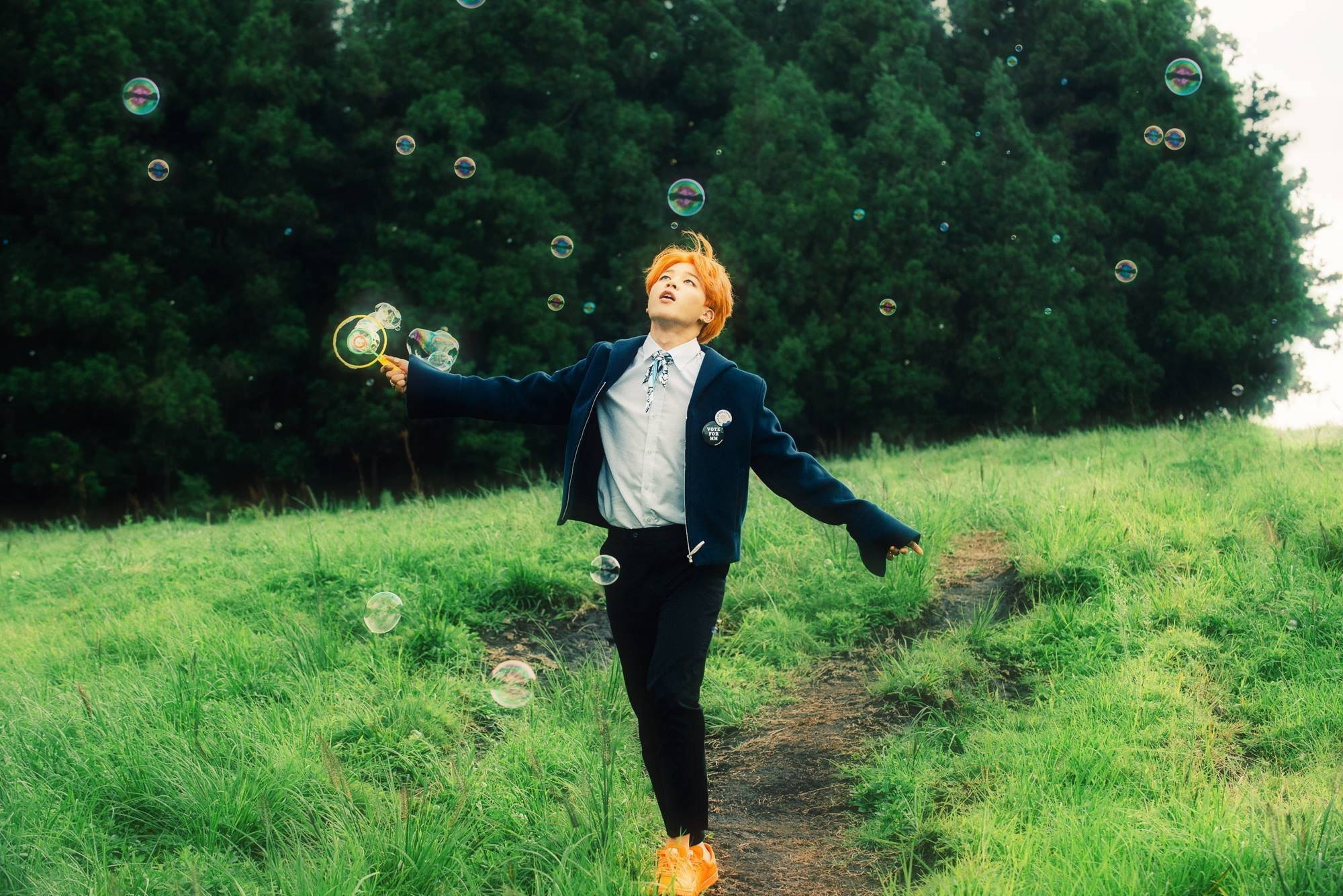 Jimin, orange hair, school uniform, Full HD Desktop Wallpaper