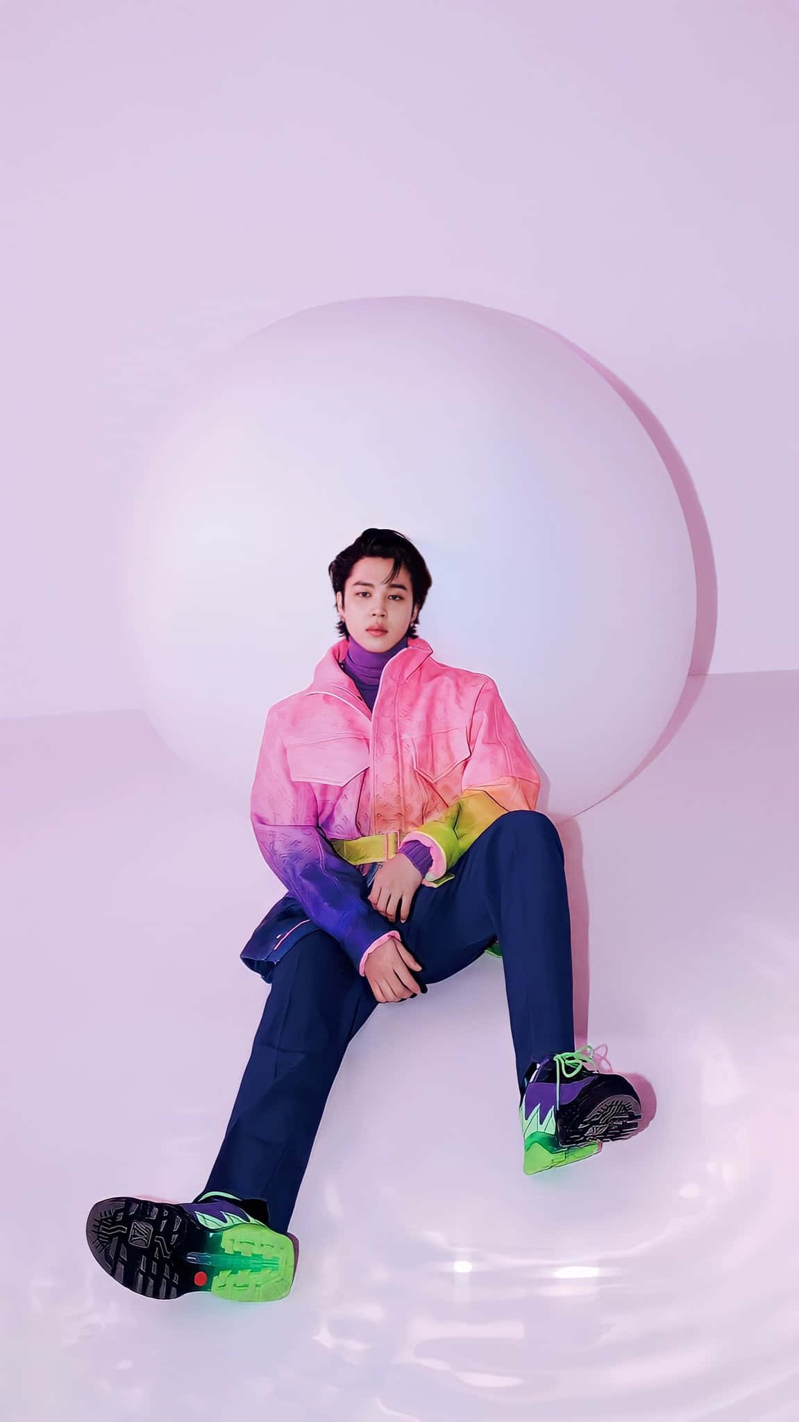 Jimin, vibrant gradient jacket, giant white sphere, Full HD Phone Wallpaper