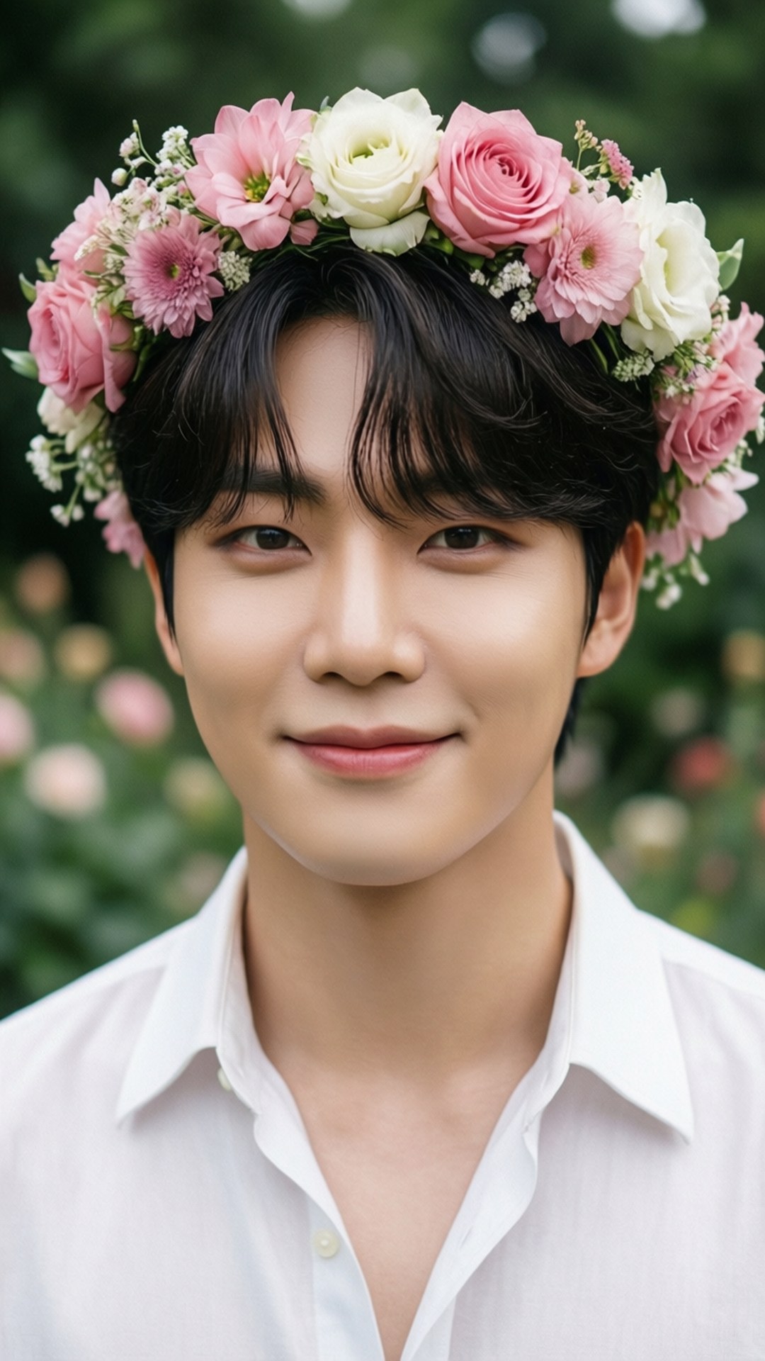 Jimin, flower crown, pink and white roses, Full HD Phone Wallpaper