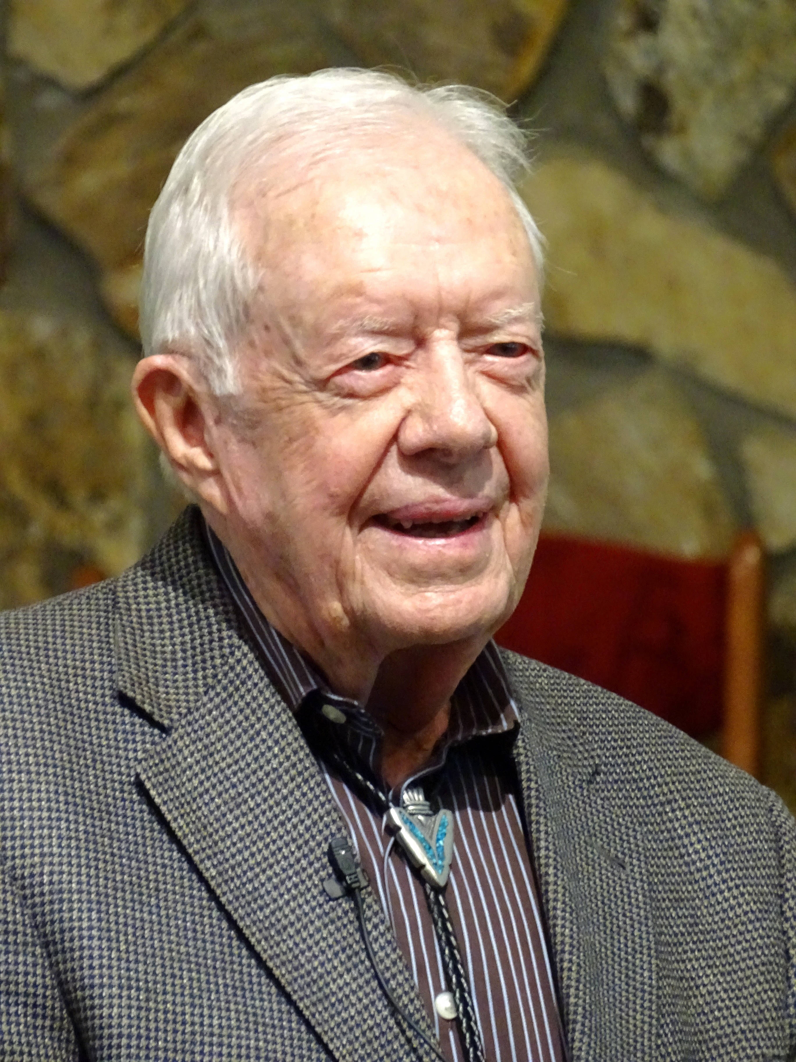Jimmy Carter, white hair, patterned blazer, 2K Phone Wallpaper