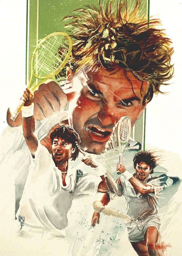 Jimmy Connors, white uniforms, racquets mid-swing, SD Phone Wallpaper
