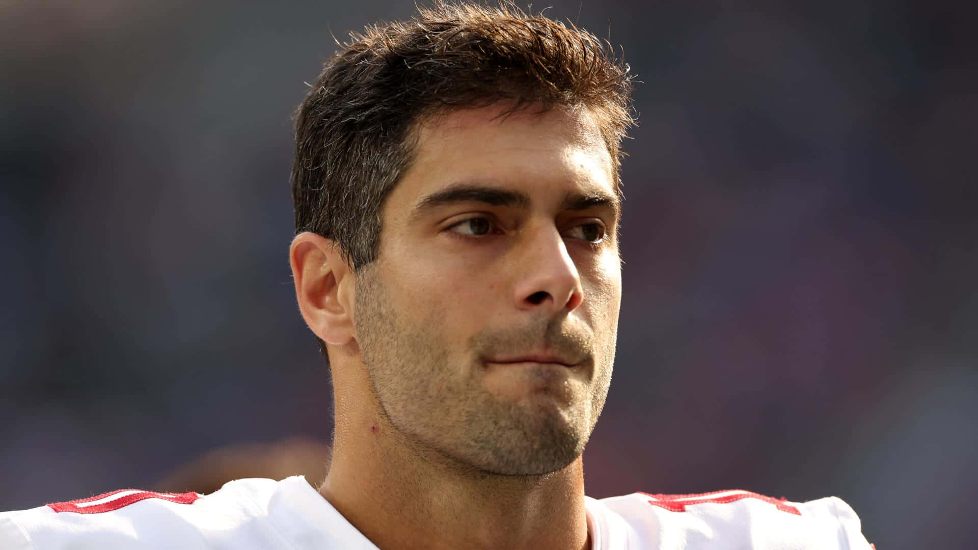 Jimmy Garoppolo, white jersey, red accents, Full HD Desktop Wallpaper