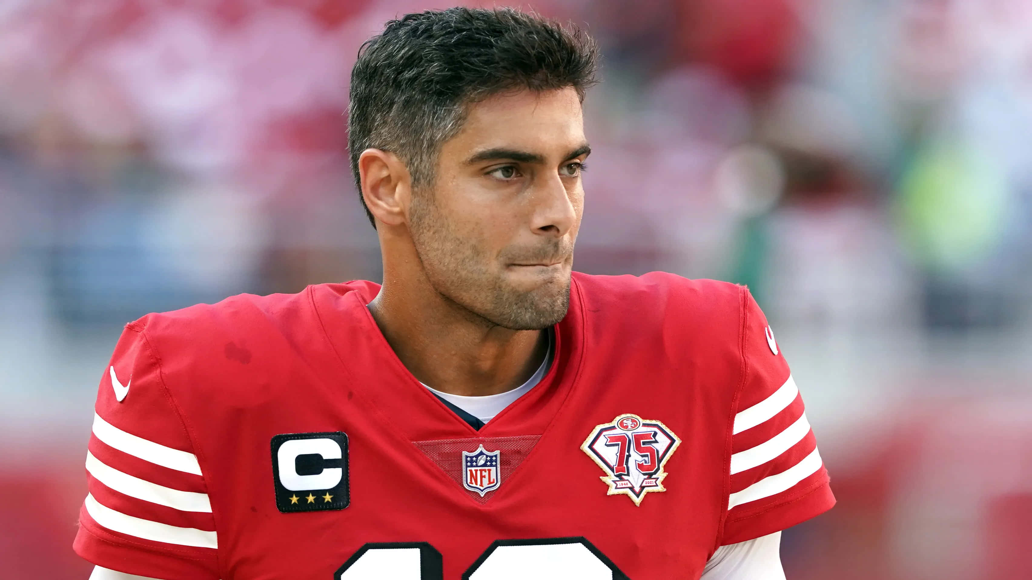 Jimmy Garoppolo, red jersey, captain patch, 2K Desktop Wallpaper