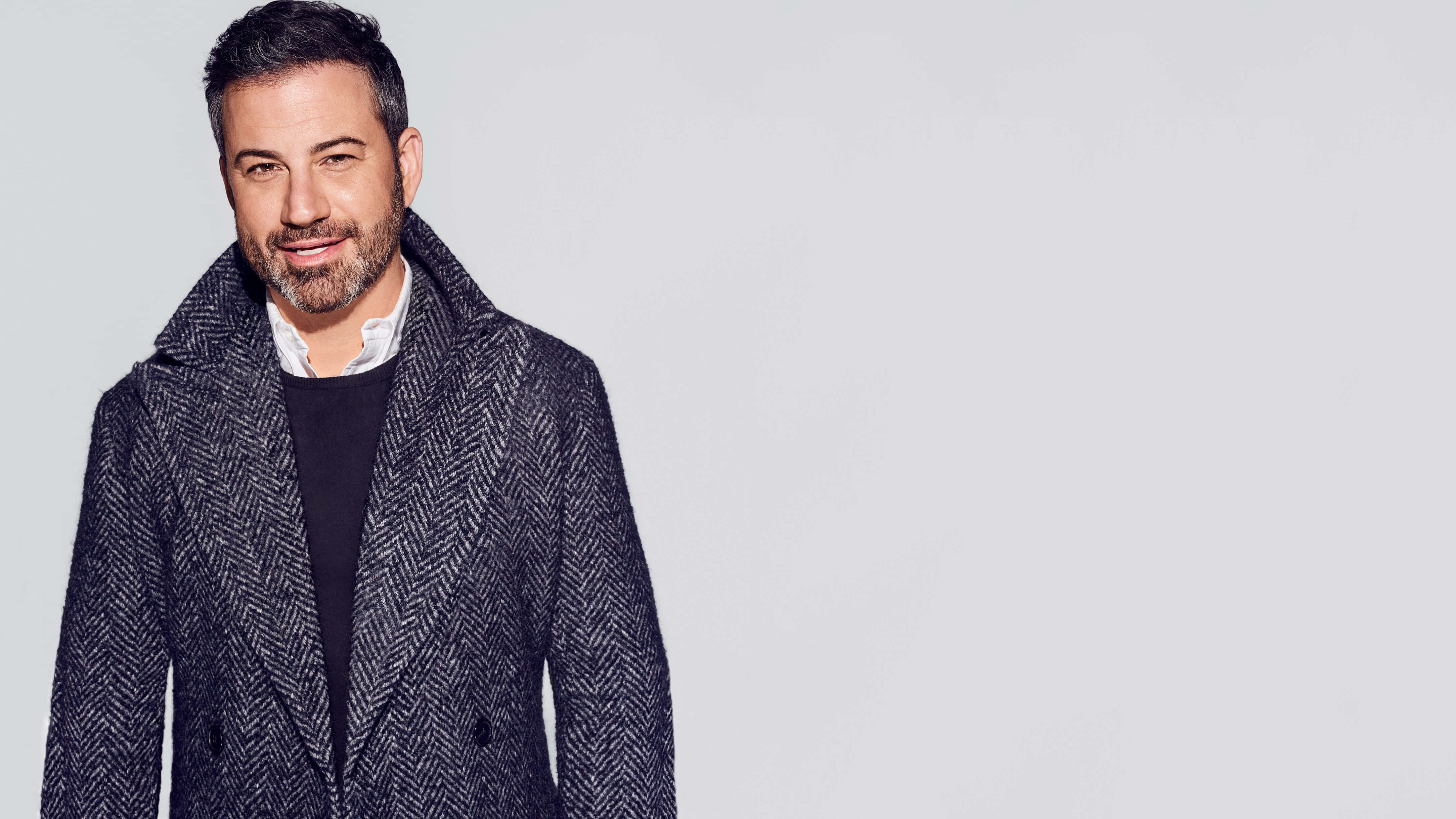 Jimmy Kimmel, herringbone coat, black sweater, 4K Desktop Wallpaper
