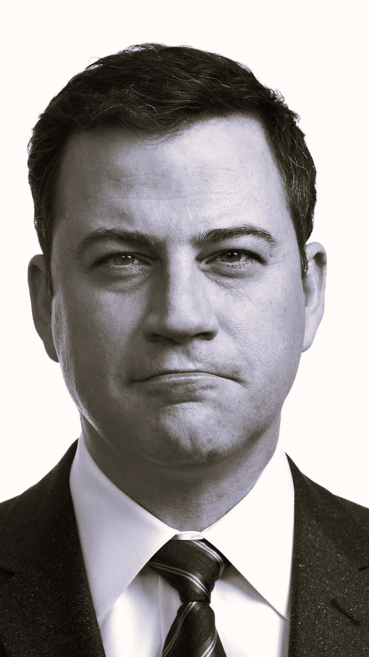 Jimmy Kimmel, black and white portrait, suit and tie, 2K Phone Wallpaper
