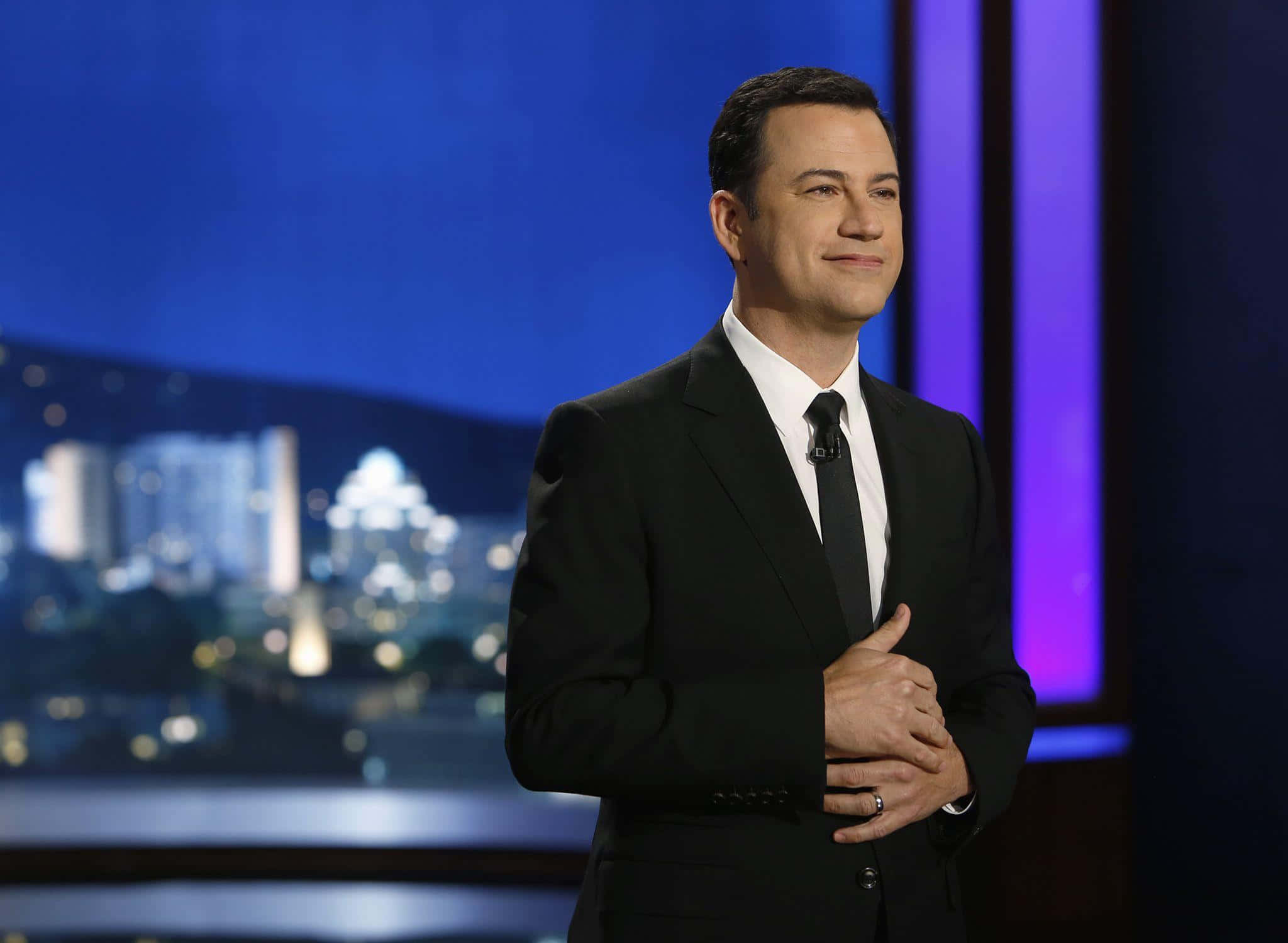 Jimmy Kimmel, talk show set, black suit, Full HD Desktop Wallpaper