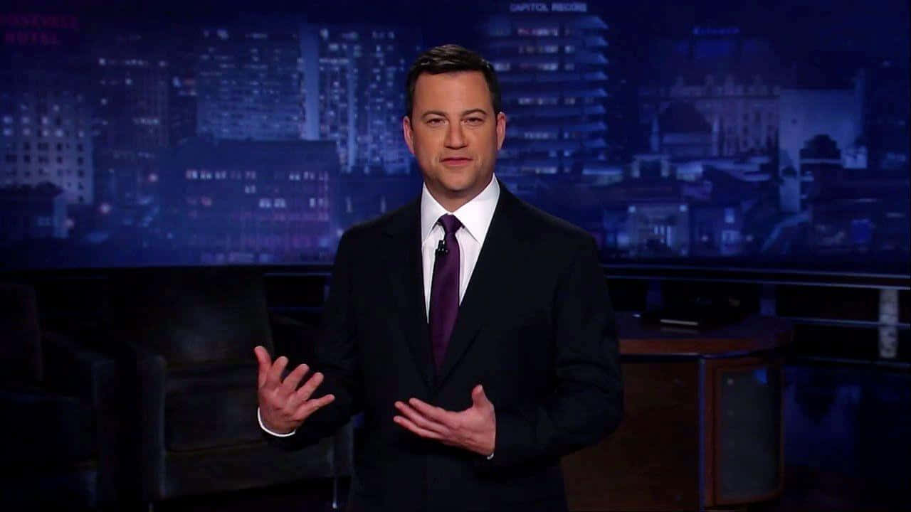 Jimmy Kimmel, dark suit, purple tie, HD Desktop Wallpaper