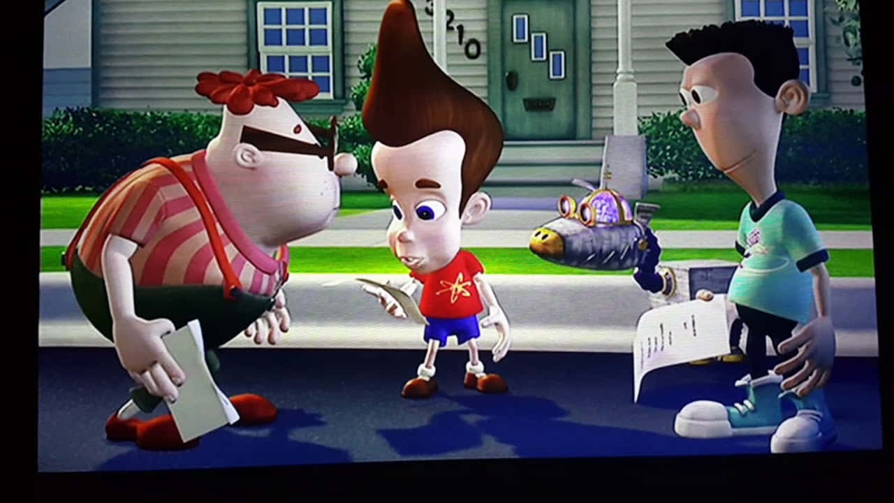 Jimmy Neutron Boy Genius, suburban sidewalk, house, HD Desktop Wallpaper