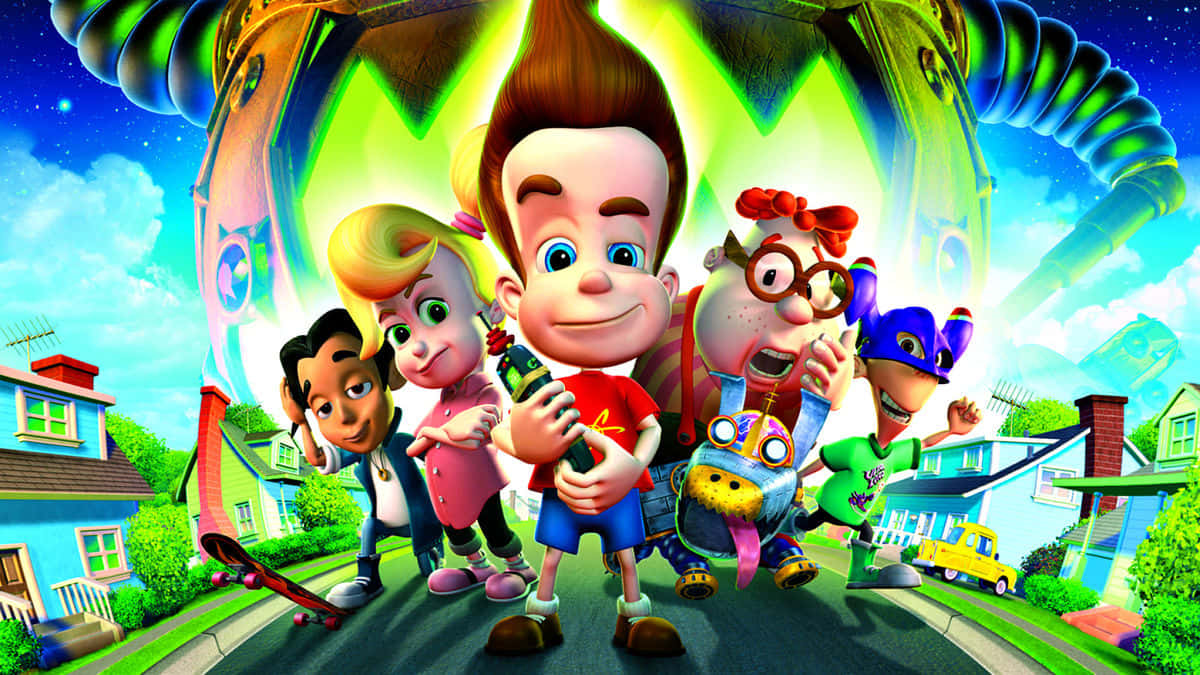 Jimmy Neutron Boy Genius, animated kids, suburban street, SD Desktop Wallpaper