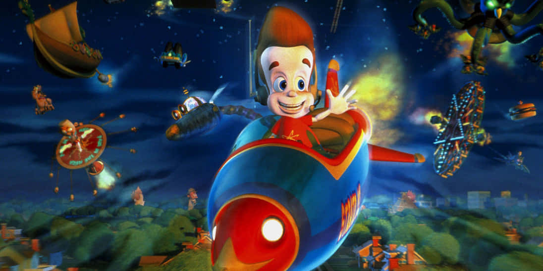 Jimmy Neutron Boy Genius, blue rocket, starry night sky, SD Desktop Wallpaper
