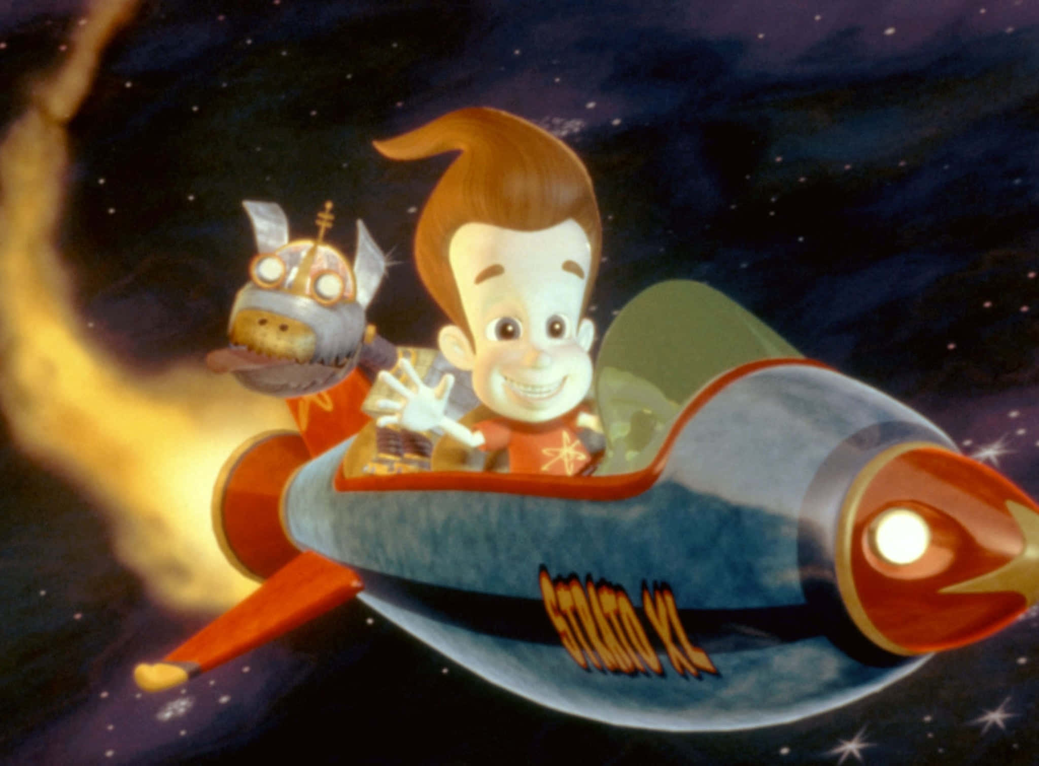 Jimmy Neutron Boy Genius, rocket ship, starry night sky, Full HD Desktop Wallpaper