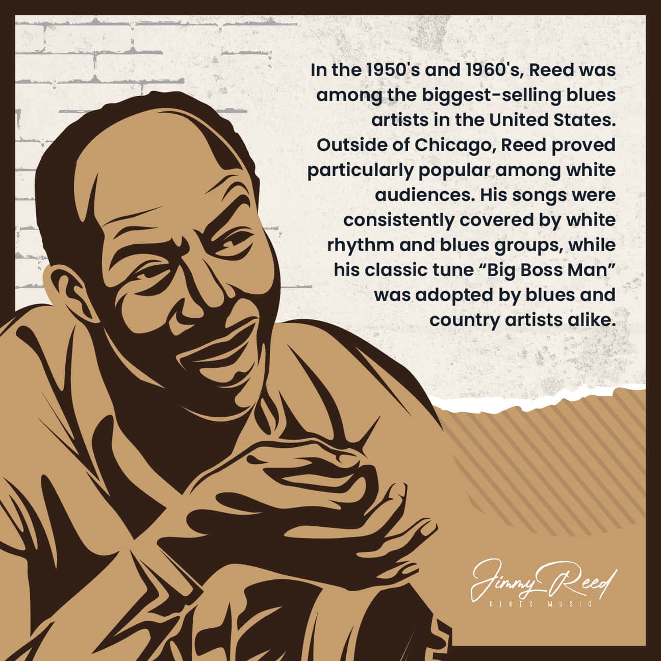 Jimmy Reed, brick wall, biographical text, HD Desktop Wallpaper