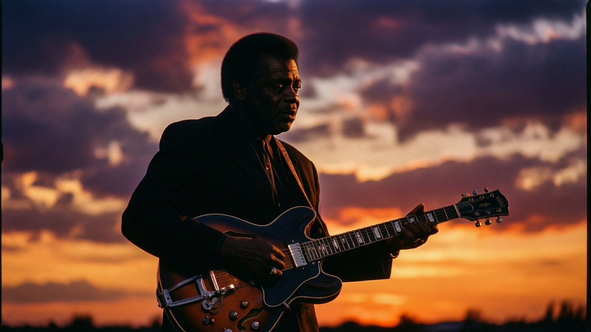 Jimmy Reed, guitar, sunset, Full HD Desktop Wallpaper