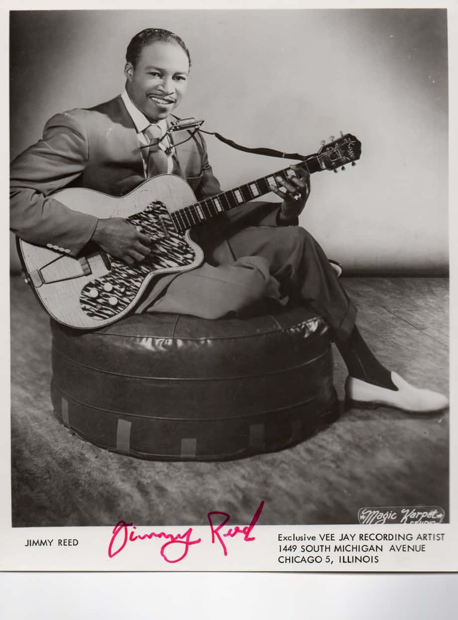 Jimmy Reed, leather ottoman, acoustic guitar, SD Phone Wallpaper
