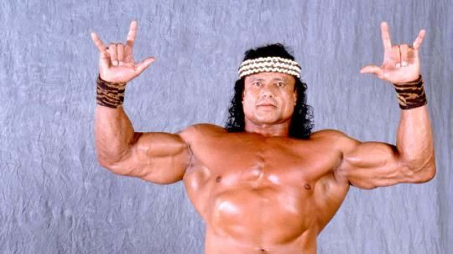 Jimmy Snuka, rock-on gestures, patterned headband, Full HD Desktop Wallpaper