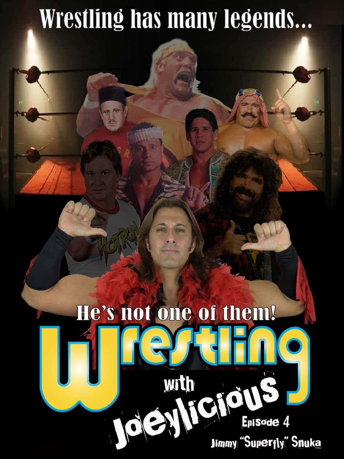Jimmy Snuka, red feather boa, collage of legendary wrestlers, HD Phone Wallpaper