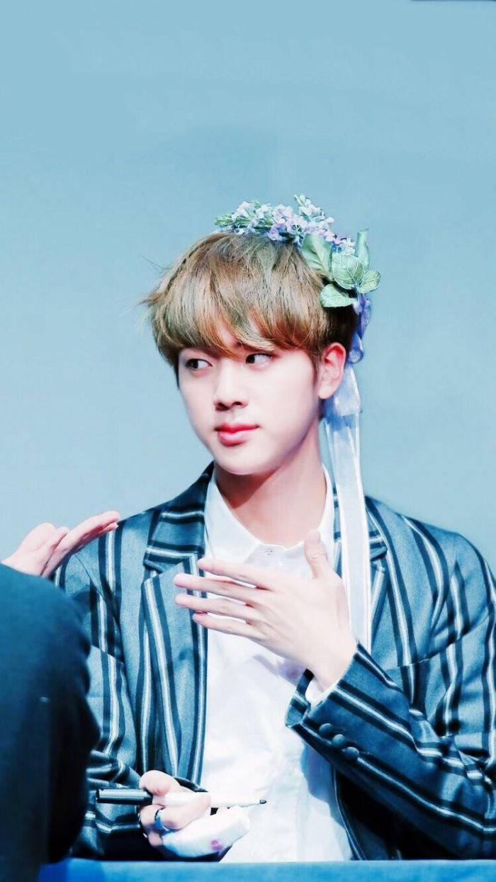 Jin BTS, blonde flower crown, striped blazer, SD Phone Wallpaper