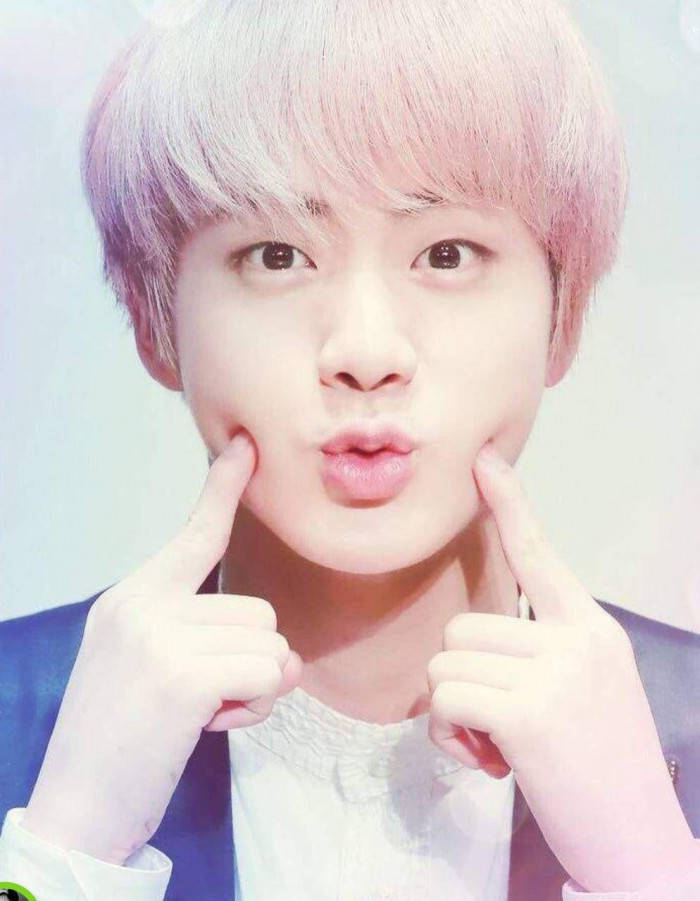 Jin BTS, pastel pink hair, playfully pouts, SD Phone Wallpaper
