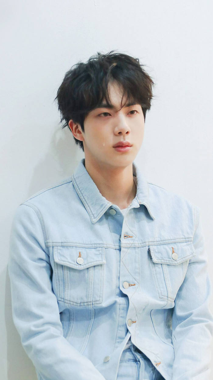 Jin BTS, black hair, jean shirt, SD Phone Wallpaper