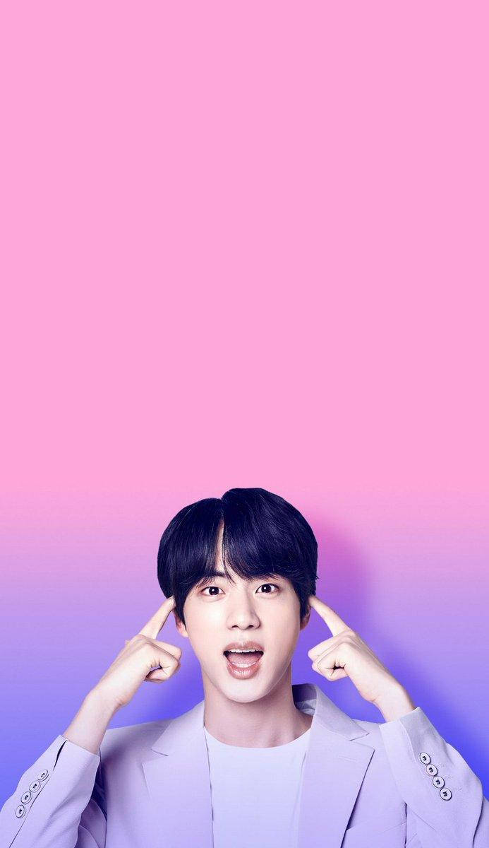 Jin BTS, pink and purple gradient background, light suit, SD Phone Wallpaper