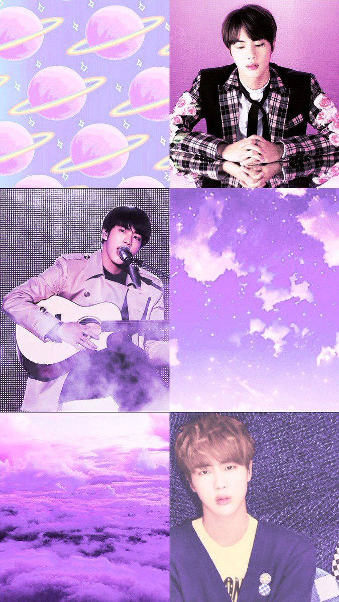 Jin BTS, purple, collage, SD Phone Wallpaper