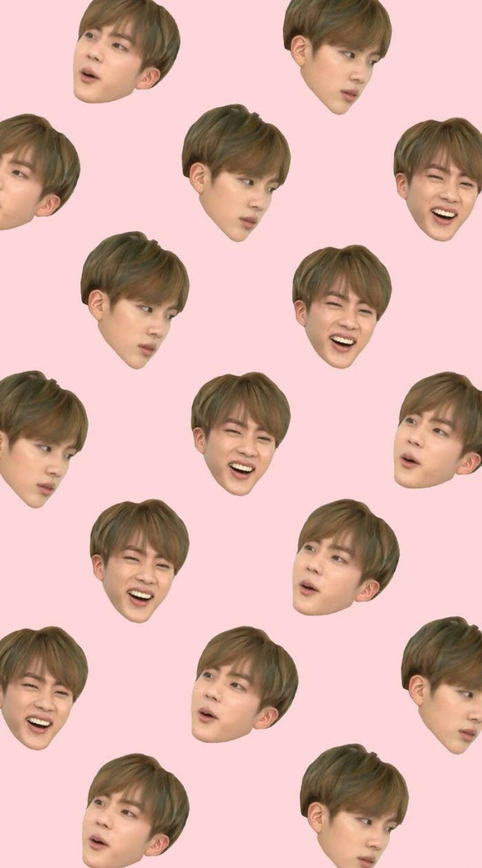 Jin BTS, cute face collage, pink backdrop, SD Phone Wallpaper