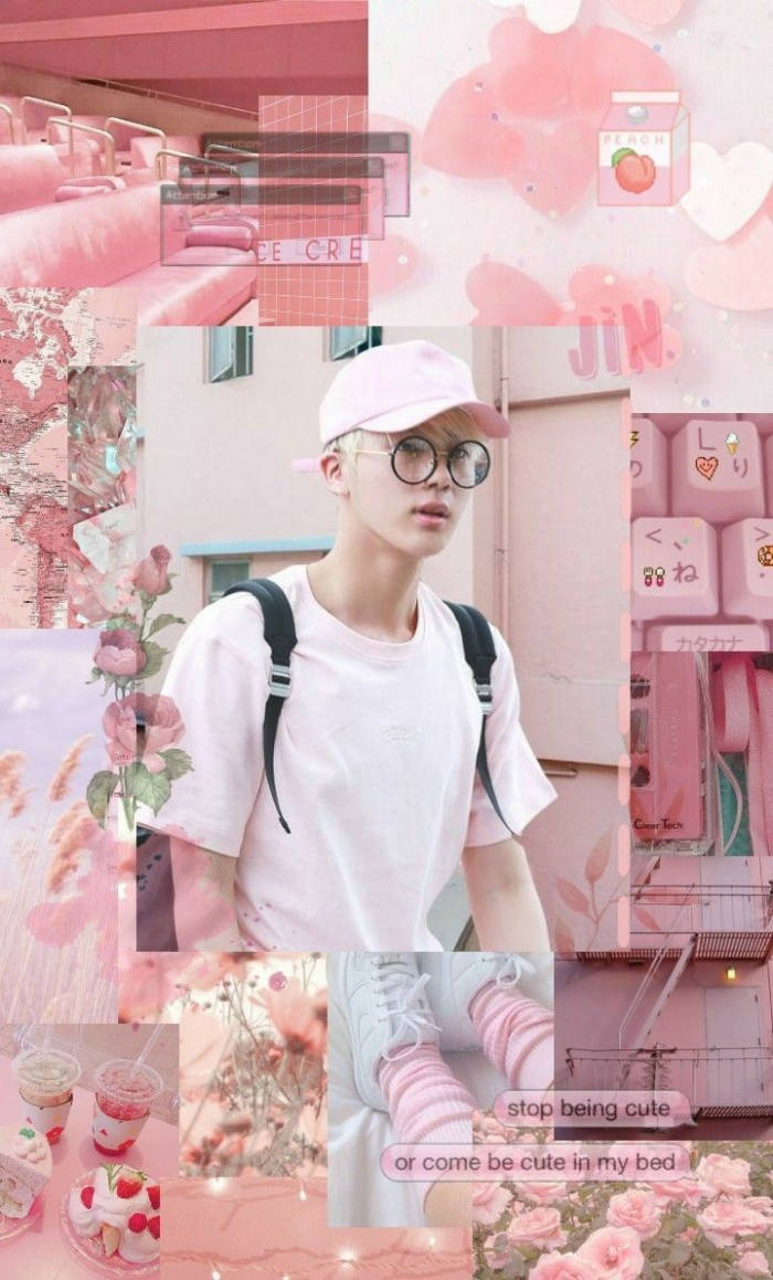 Jin BTS, pink theme, pink cap, SD Phone Wallpaper