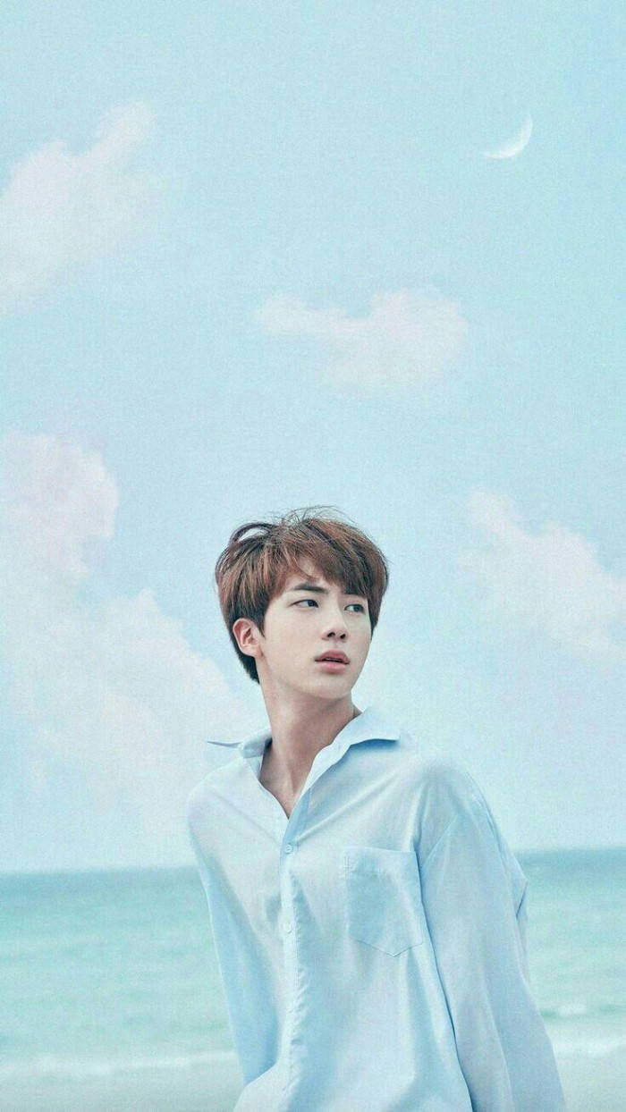 Jin BTS, beach, pale sky, SD Phone Wallpaper