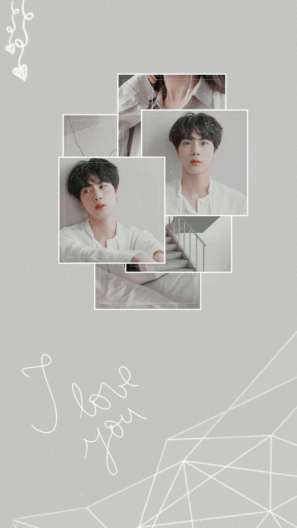 BTS Jin, white clothing, gray background, HD Phone Wallpaper