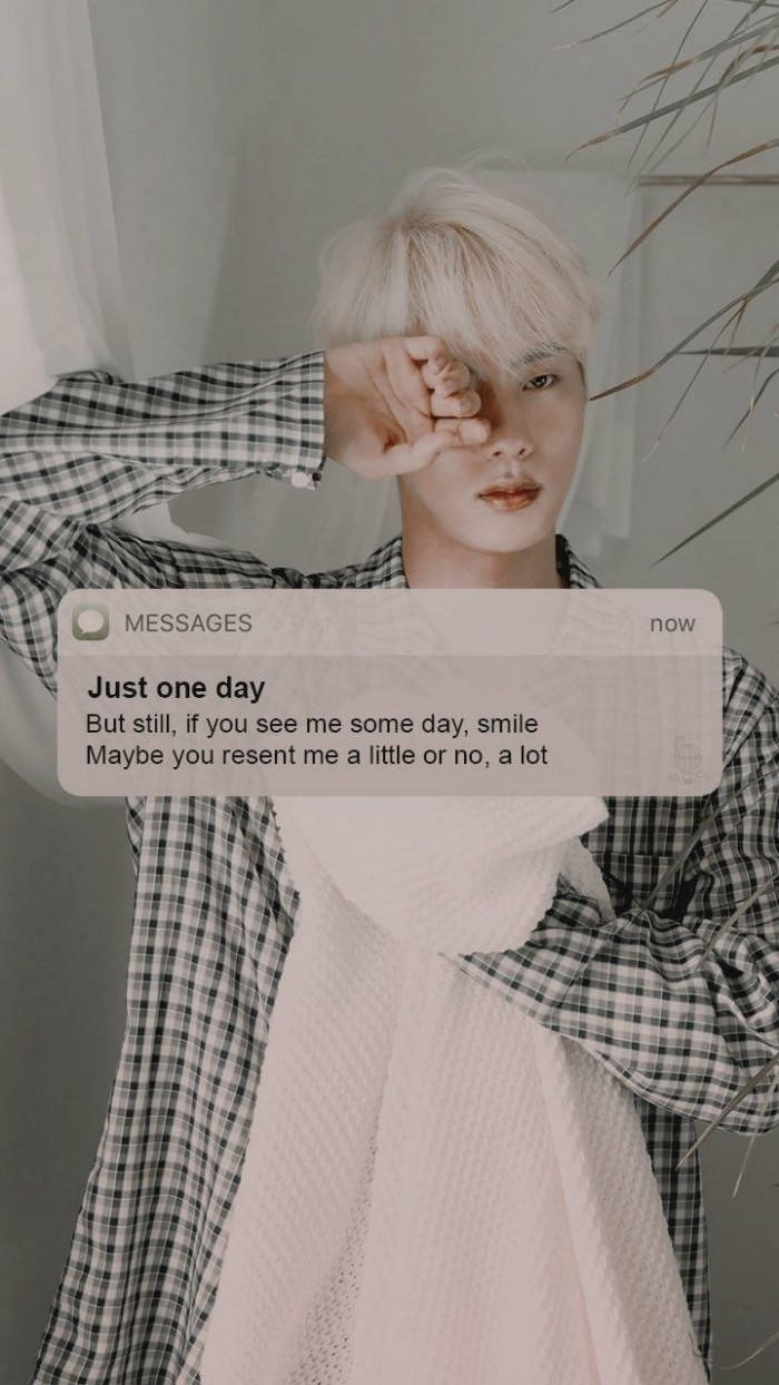 Jin BTS, platinum blonde hair, plaid shirt, SD Phone Wallpaper