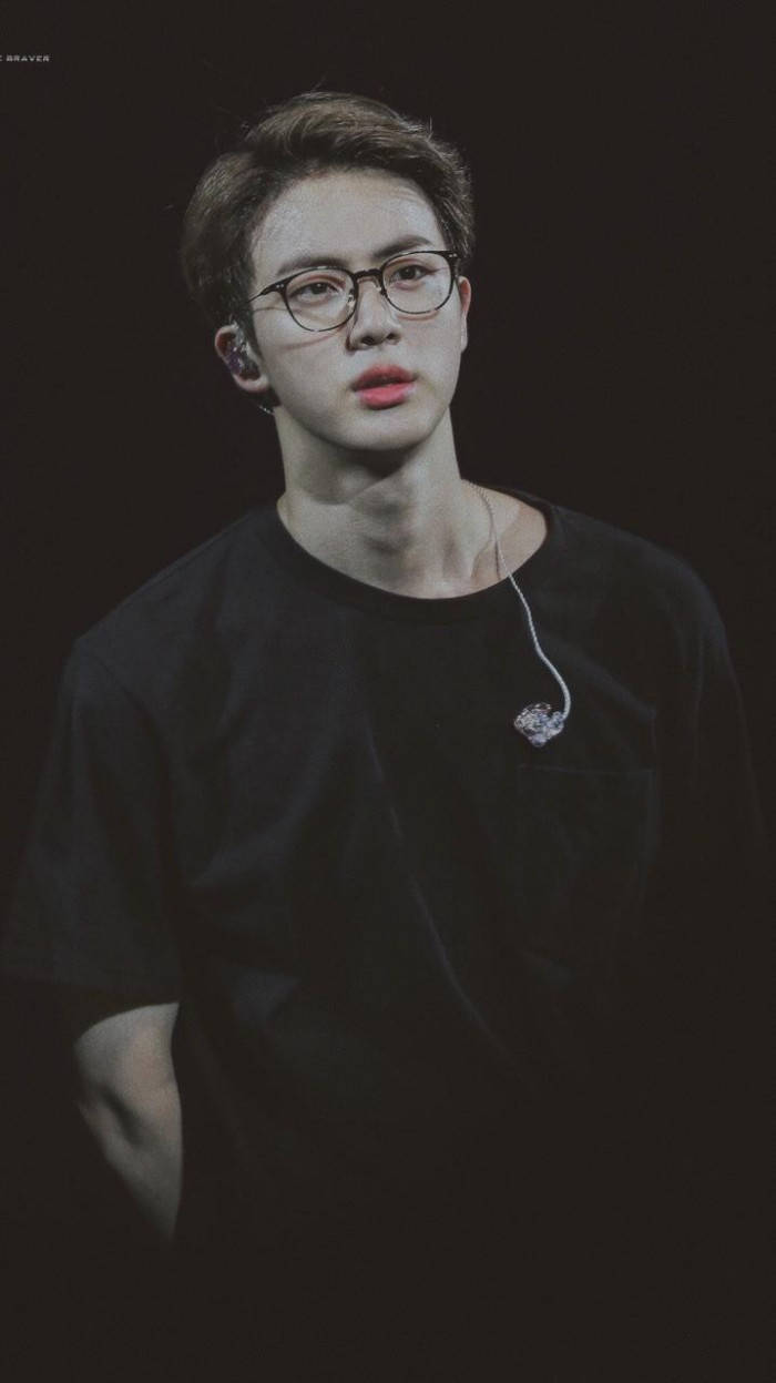 Jin BTS, black t-shirt, glasses, SD Phone Wallpaper