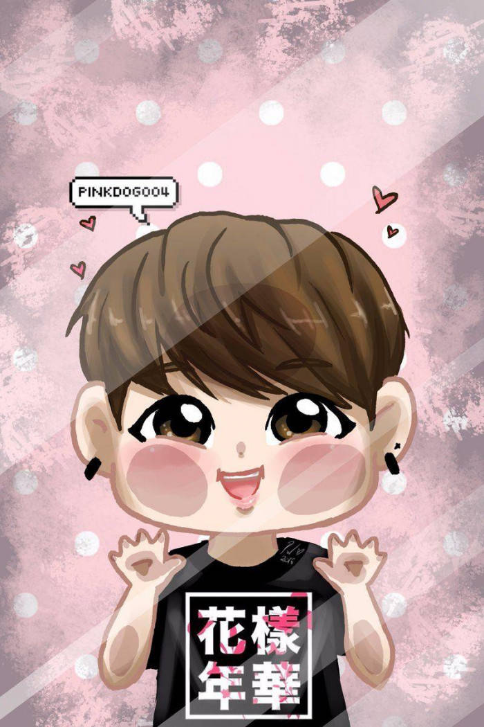 Cartoon Jin BTS Cute, anime-style boy, brown hair, SD Phone Wallpaper