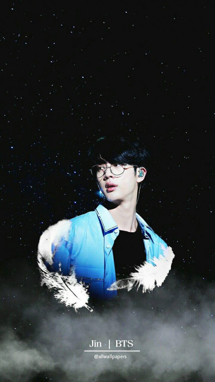 Jin BTS, black hair, glasses, SD Phone Wallpaper