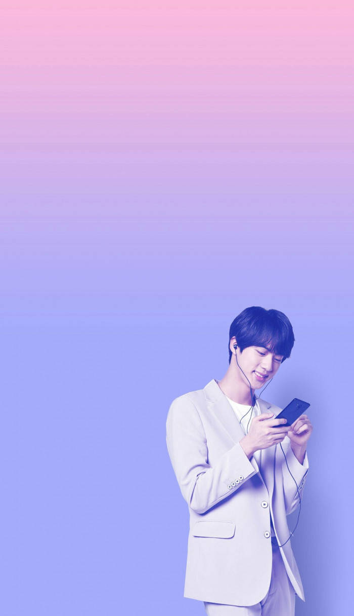 Jin BTS, blue and pink backdrop, light suit, SD Phone Wallpaper