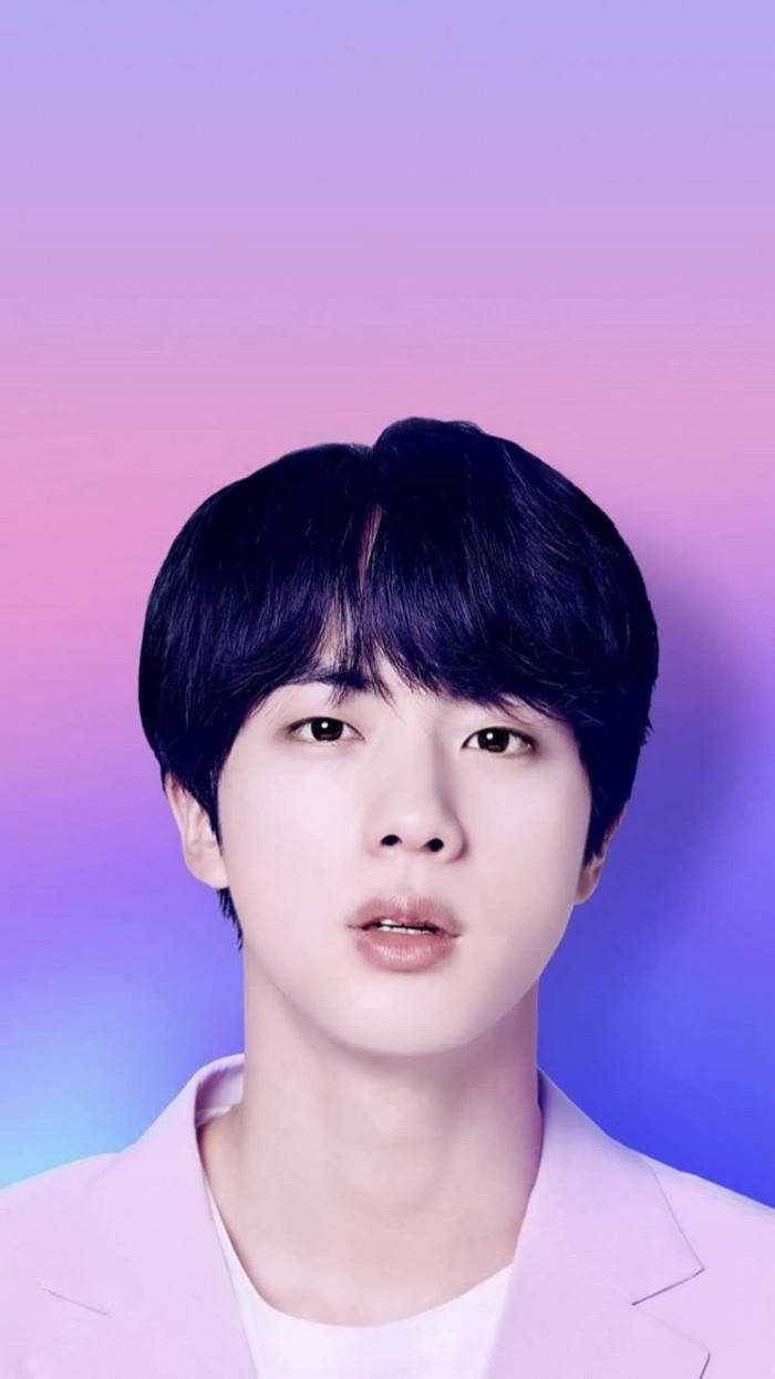 Jin BTS, black hair, blue and pink, SD Phone Wallpaper