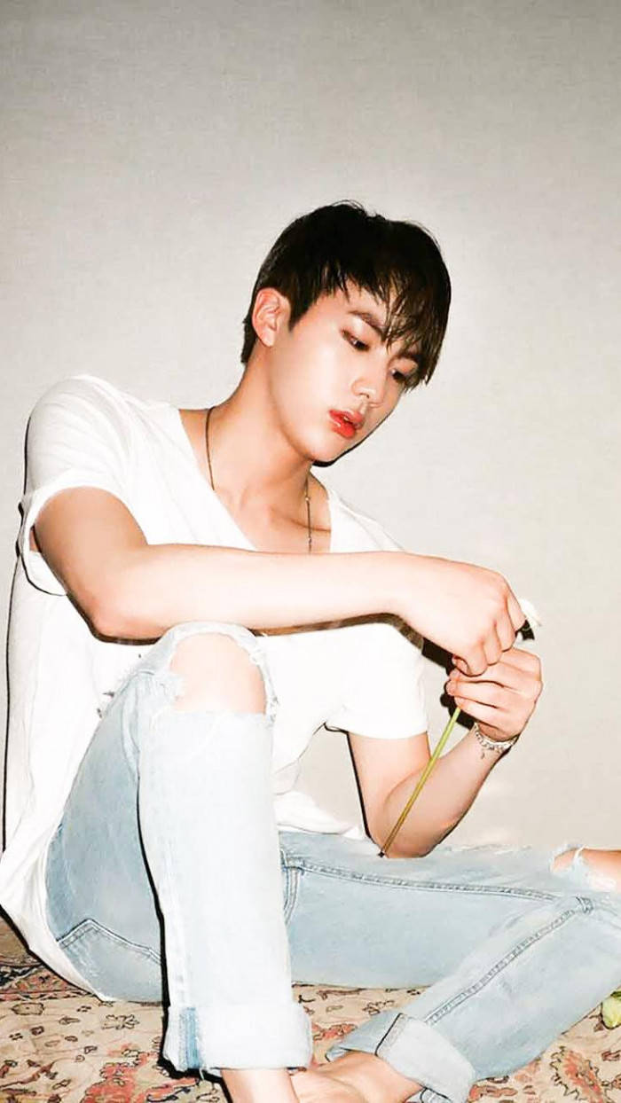 Jin BTS, black hair, white shirt, SD Phone Wallpaper