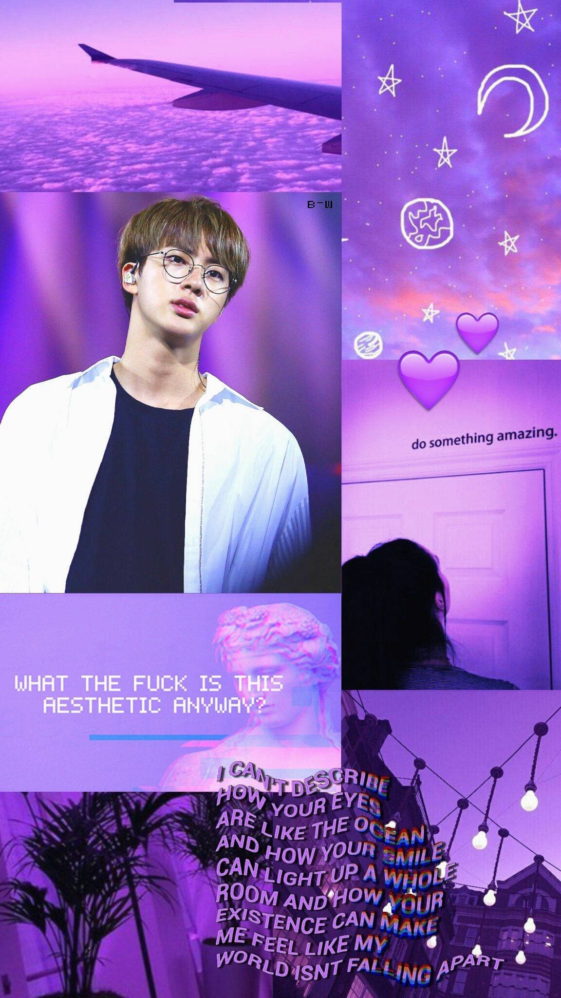 BTS Jin, pastel purple, glasses, Full HD Phone Wallpaper