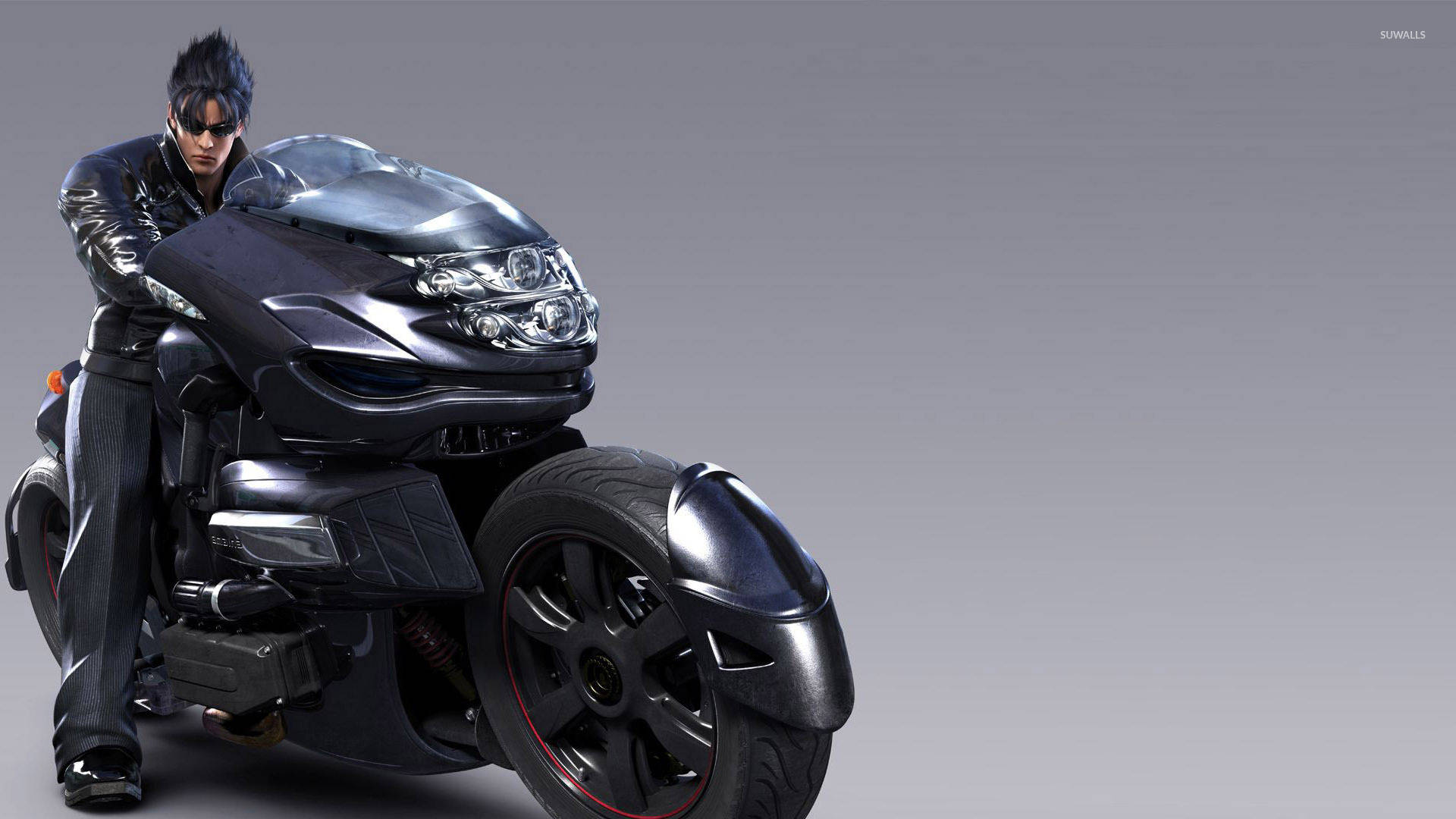 Jin Kazama, black motorcycle, black leather, Full HD Desktop Wallpaper