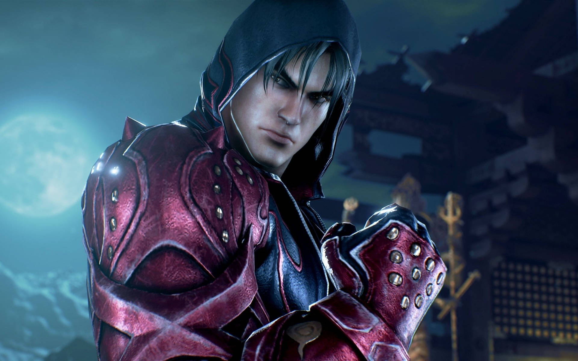 Jin Kazama, red armor, full moon, Full HD Desktop Wallpaper