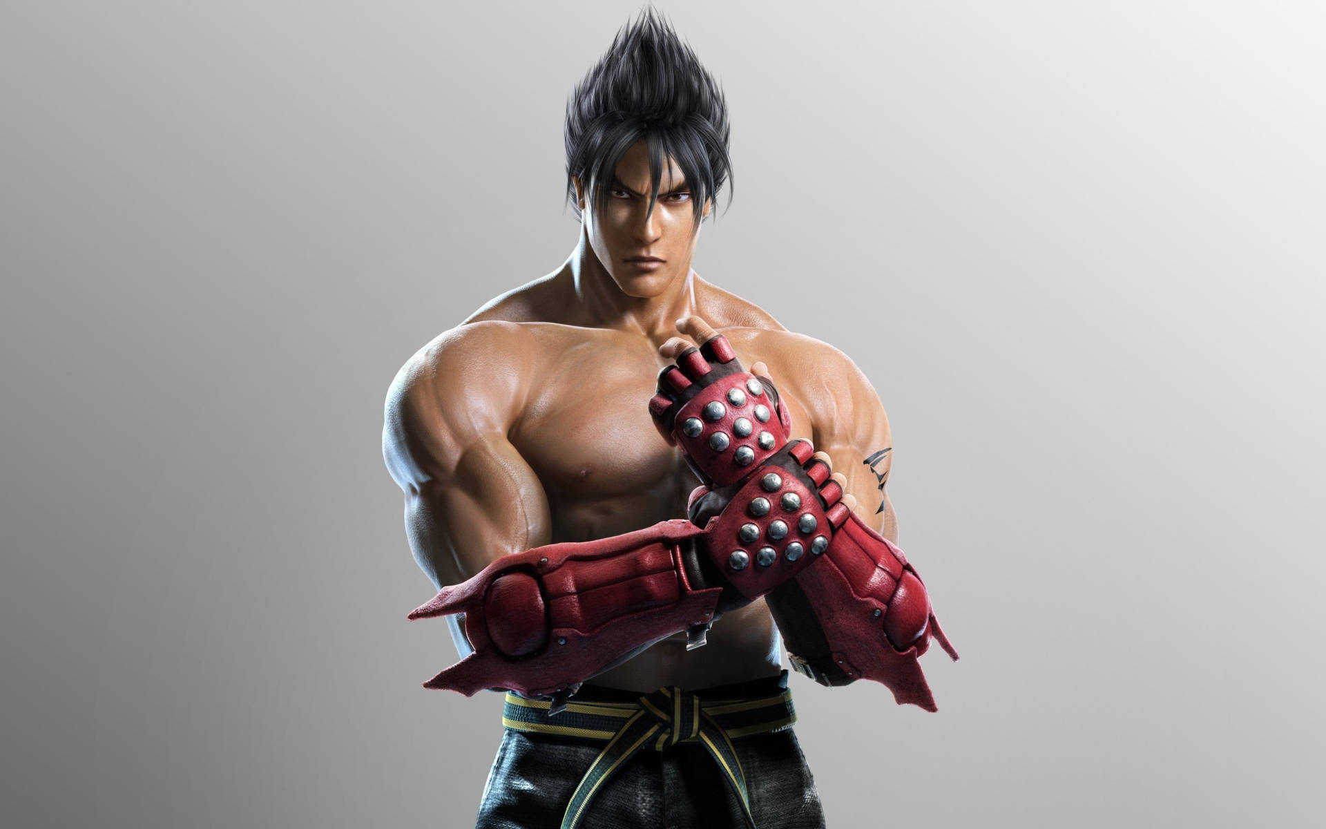 Jin Kazama, spiky black hair, red spiked gauntlets, Full HD Desktop Wallpaper