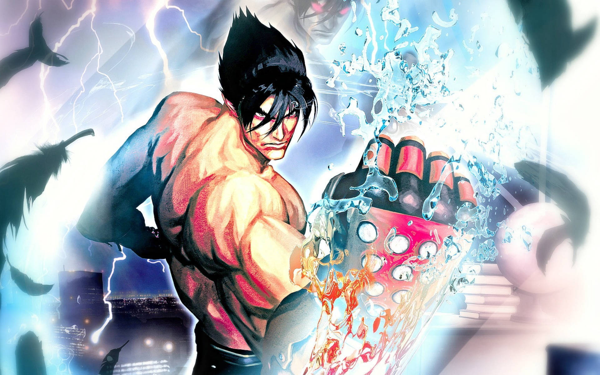 Jin Kazama, water-based attack, lightning crackling, Full HD Desktop Wallpaper