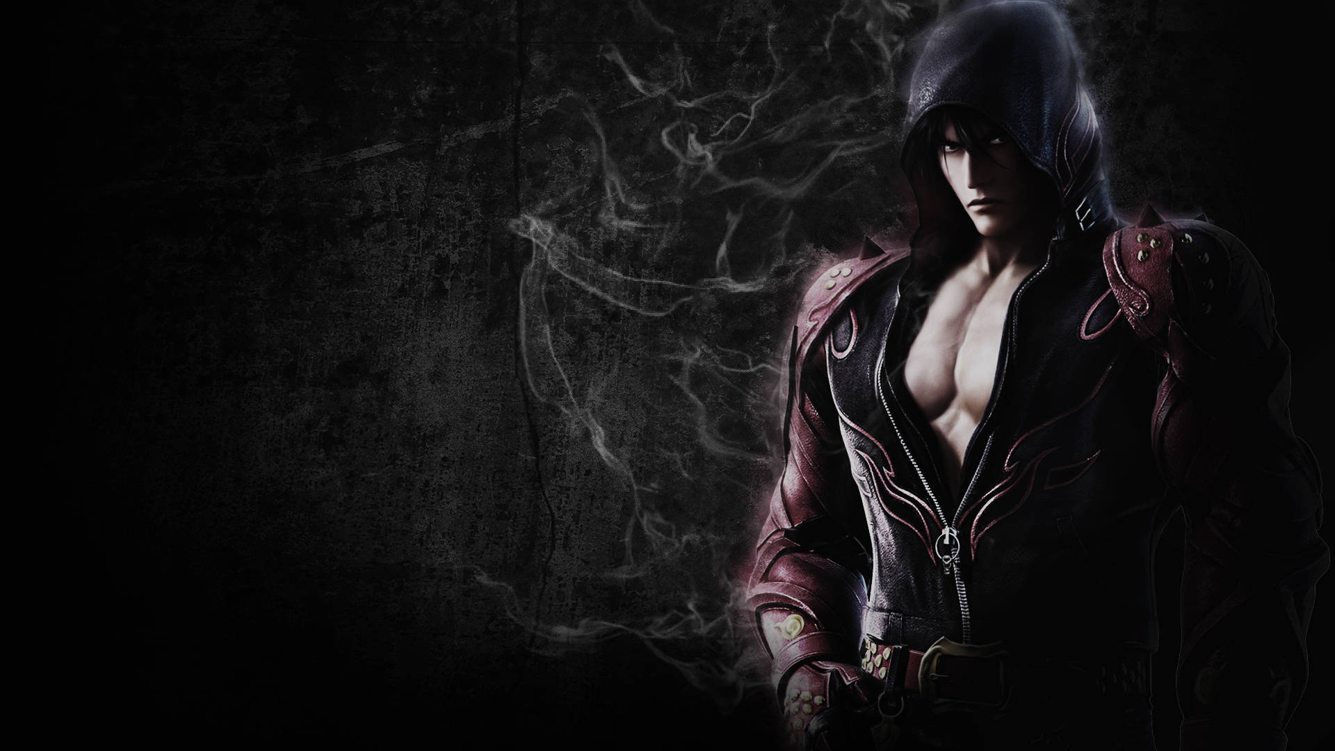 Jin Kazama, grunge black, red leather armor, Full HD Desktop Wallpaper