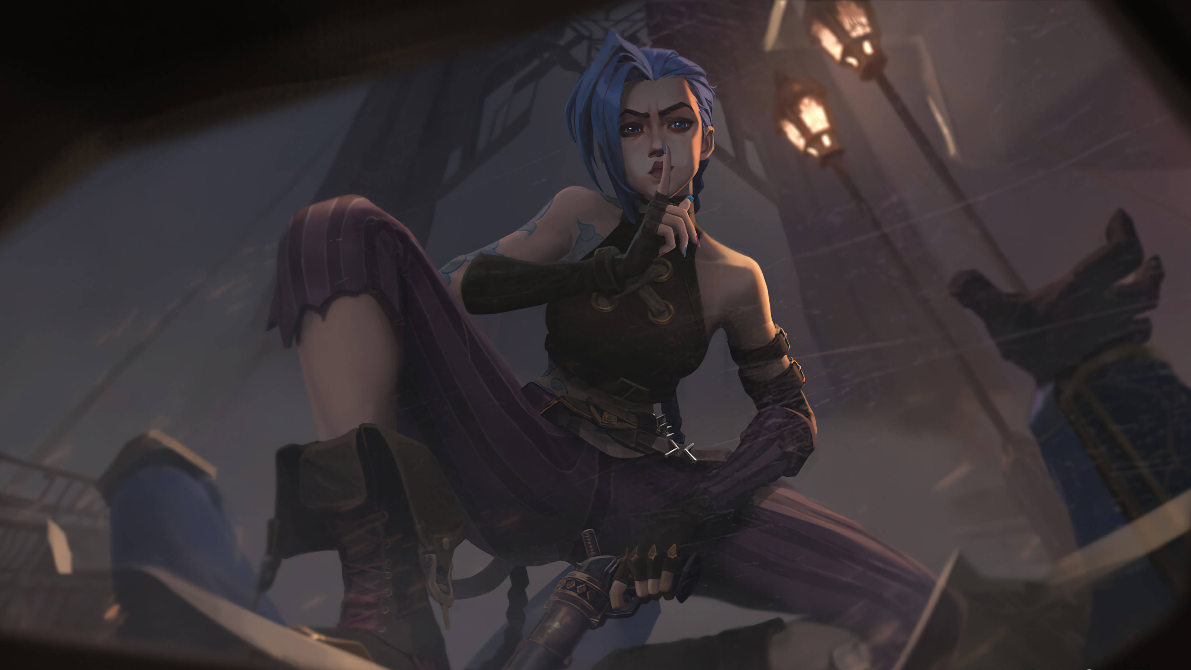 Jinx Arcane, blue-haired, anime character, 4K Desktop Wallpaper