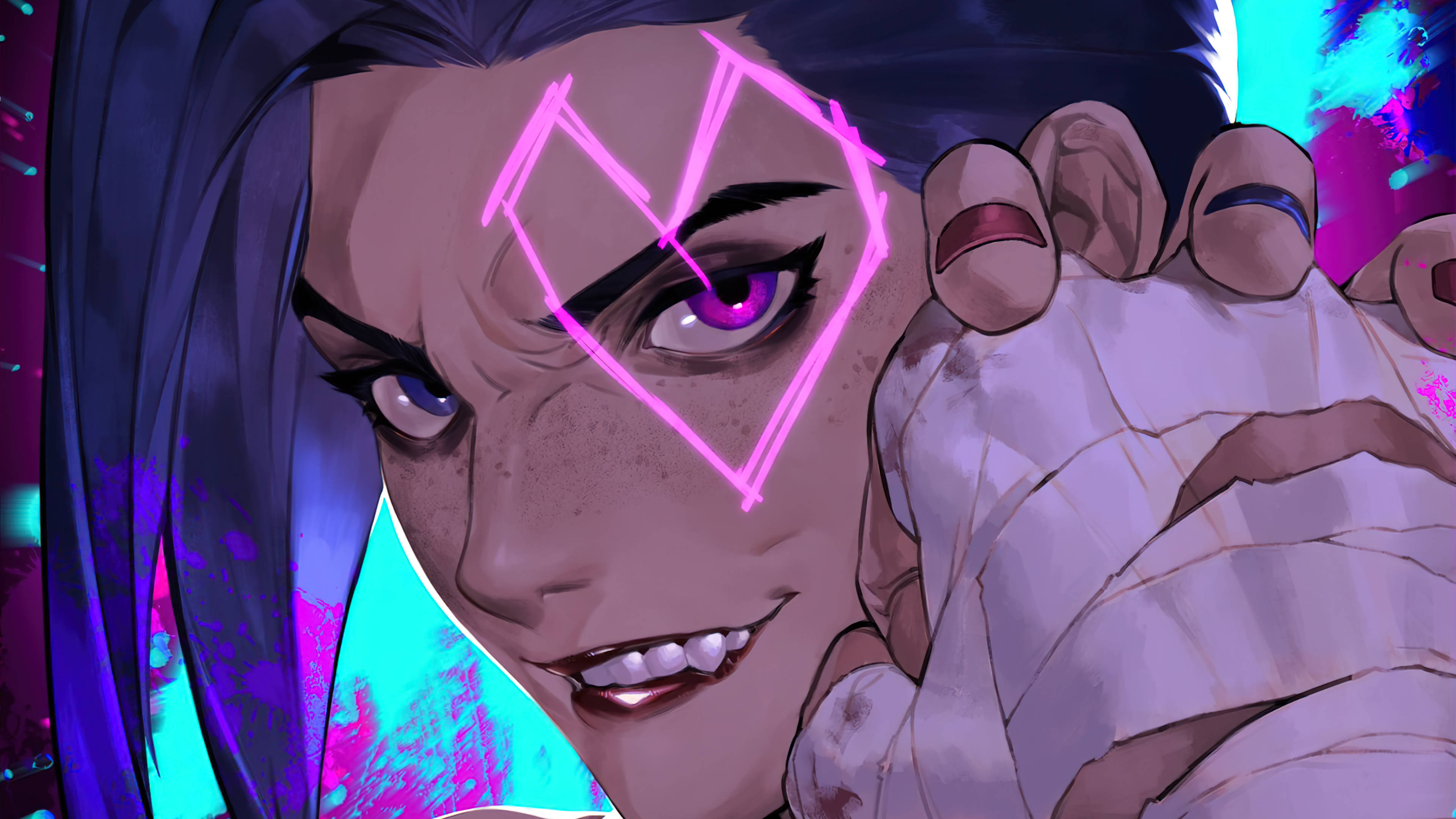 Jinx Arcane, neon pink eye, heart, 4K Desktop Wallpaper