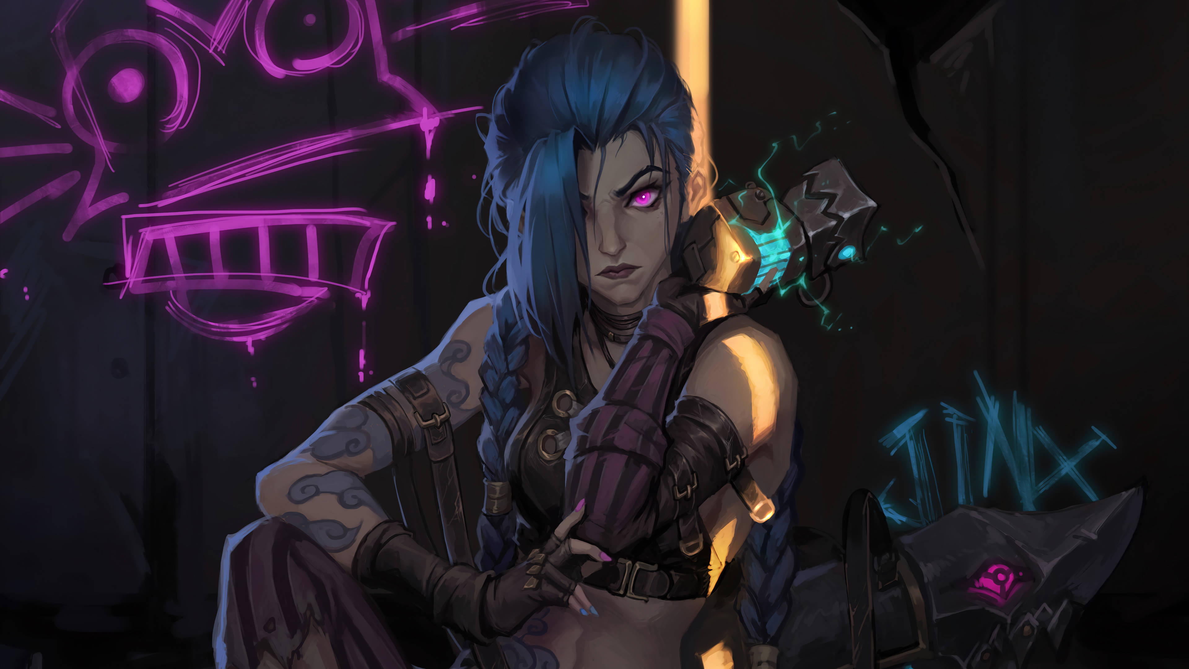 Jinx, Arcane, blue-haired, 4K Desktop Wallpaper