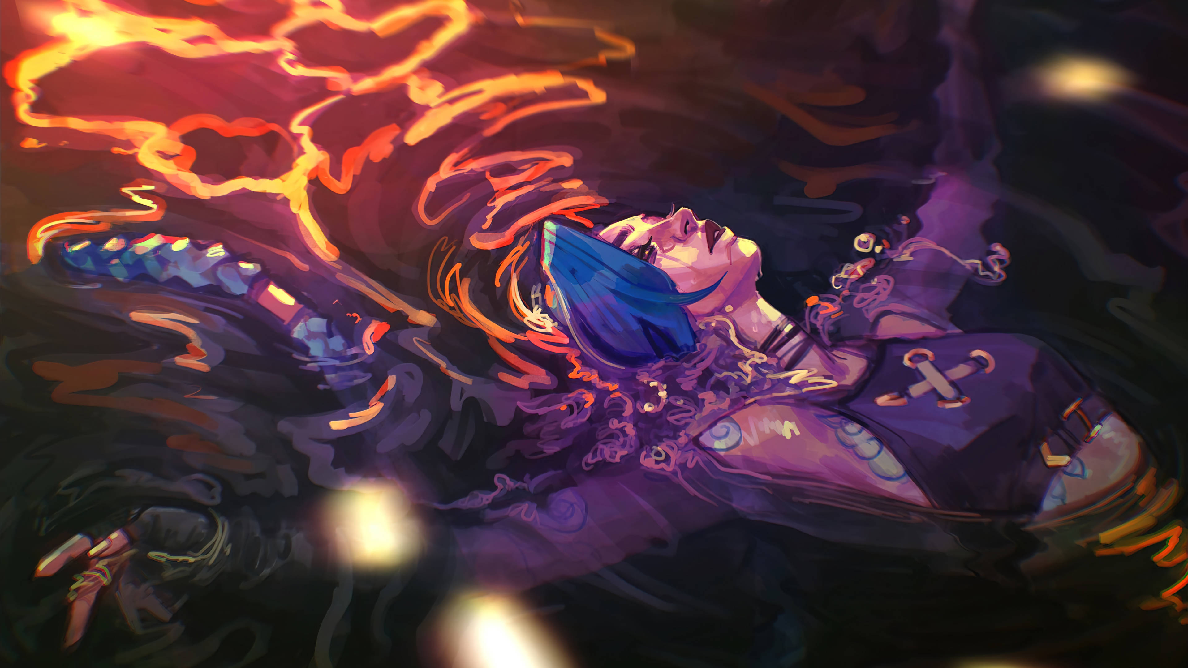 Jinx Arcane, blue hair, dark water, 4K Desktop Wallpaper