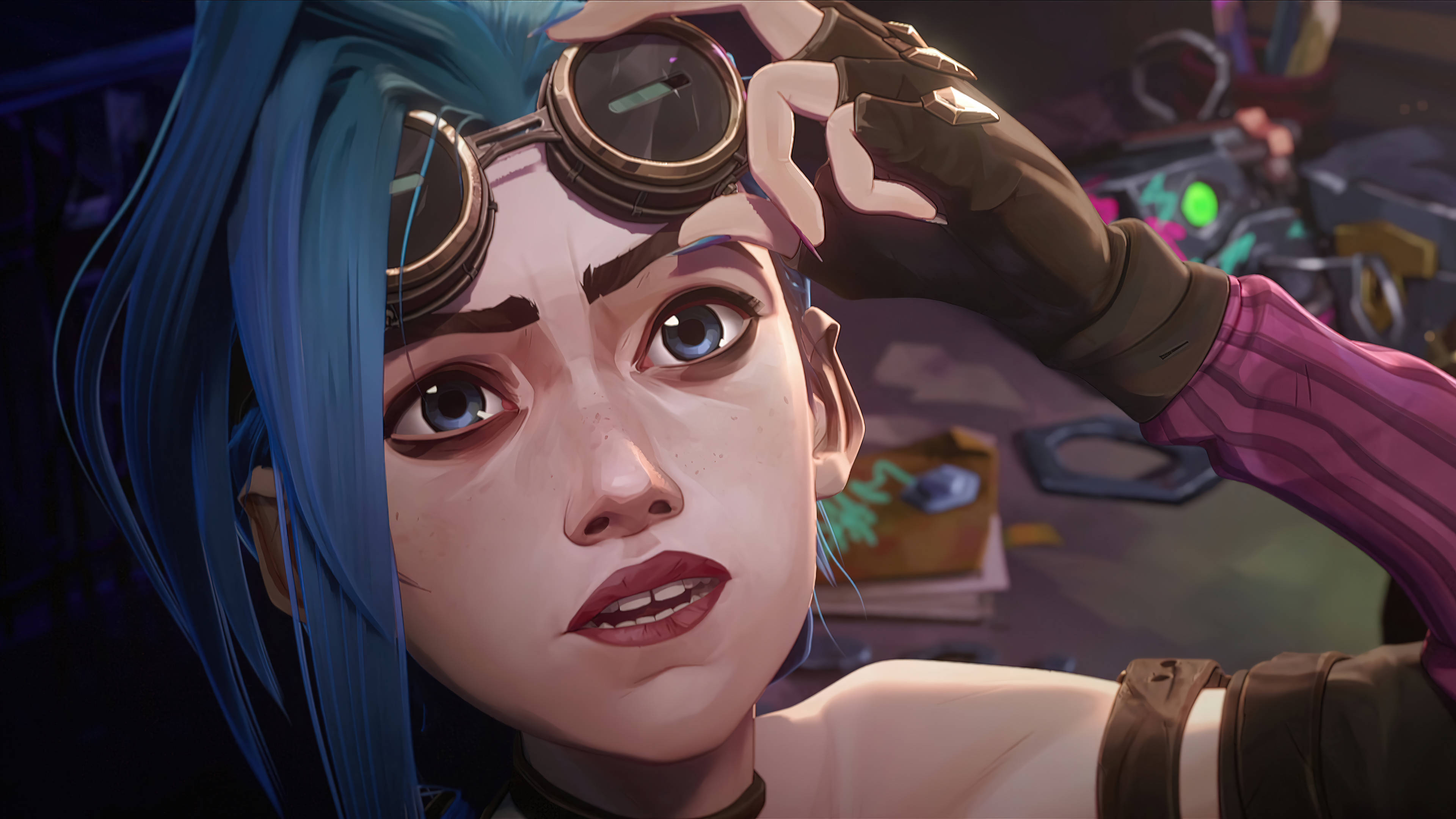 Jinx Arcane, blue-haired, anime girl, 4K Desktop Wallpaper