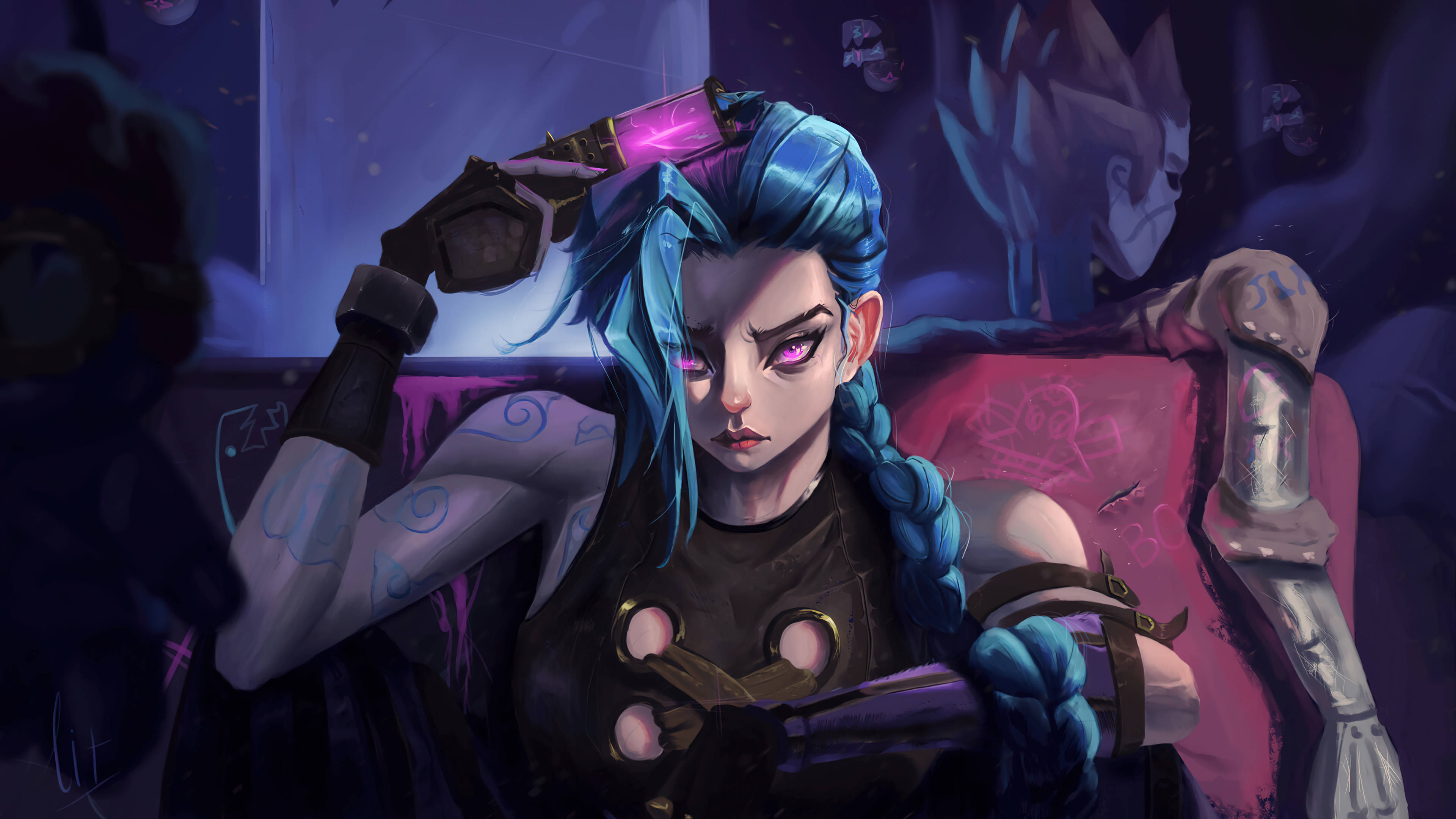 Jinx, Arcane, blue-haired, 4K Desktop Wallpaper